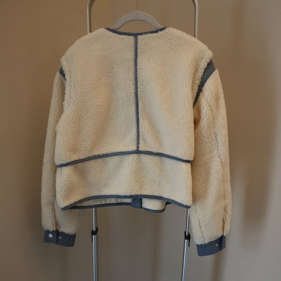 Veronica Beard Surrey Sherpa Jacket Cream Denim Trim Size Large New Tag $598 - Picture 4 of 10